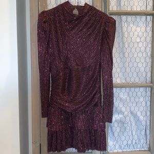 Sabina Musayev purple sparkle cocktail dress